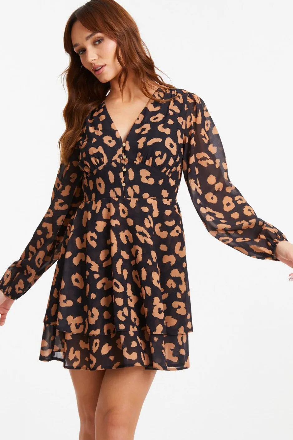 Quiz Black Chiffon Animal Print Skater Dress
