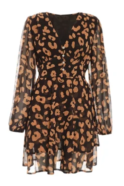 Quiz Black Chiffon Animal Print Skater Dress