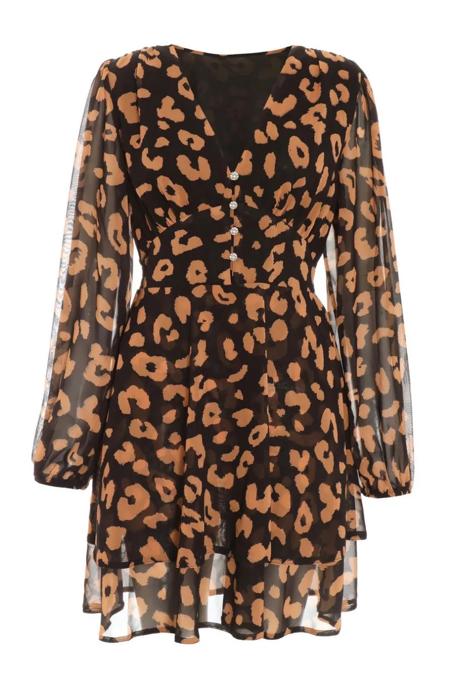 Quiz Black Chiffon Animal Print Skater Dress