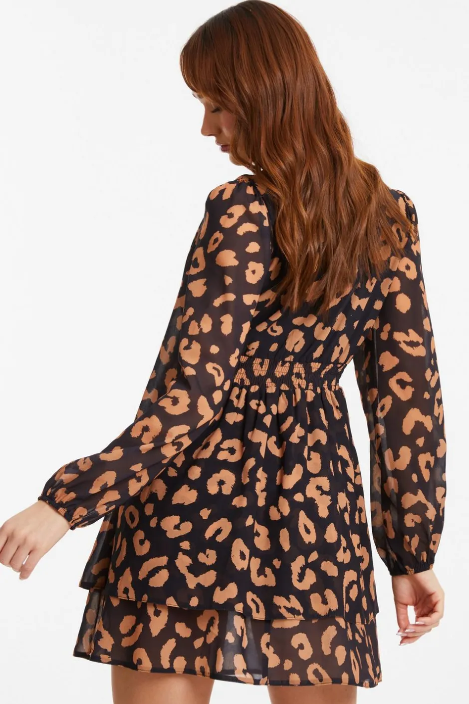 Quiz Black Chiffon Animal Print Skater Dress