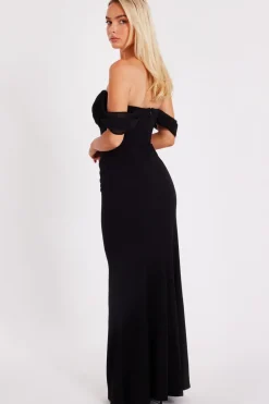 Quiz Chiffon Bardot Maxi Dress Black Hot