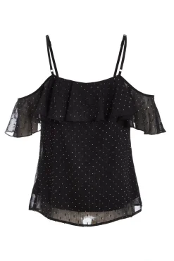 Quiz Chiffon Cold Shoulder Top Black