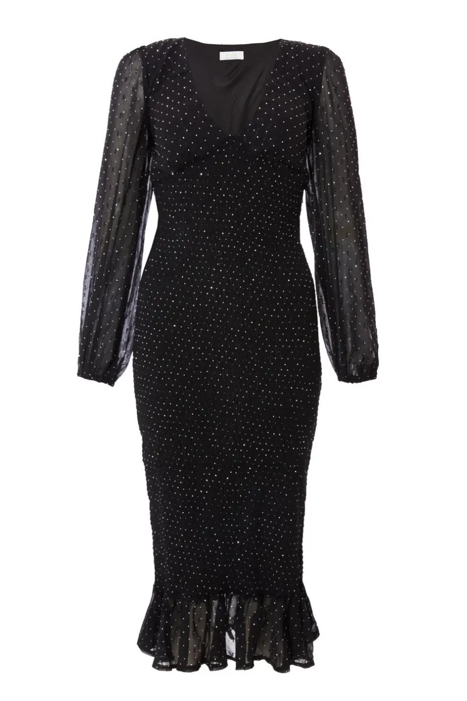 Quiz Black Chiffon Diamante Midi Dress Outlet