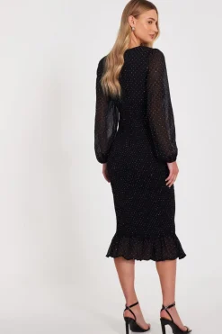 Quiz Black Chiffon Diamante Midi Dress Outlet