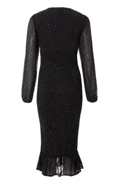 Quiz Black Chiffon Diamante Midi Dress Outlet