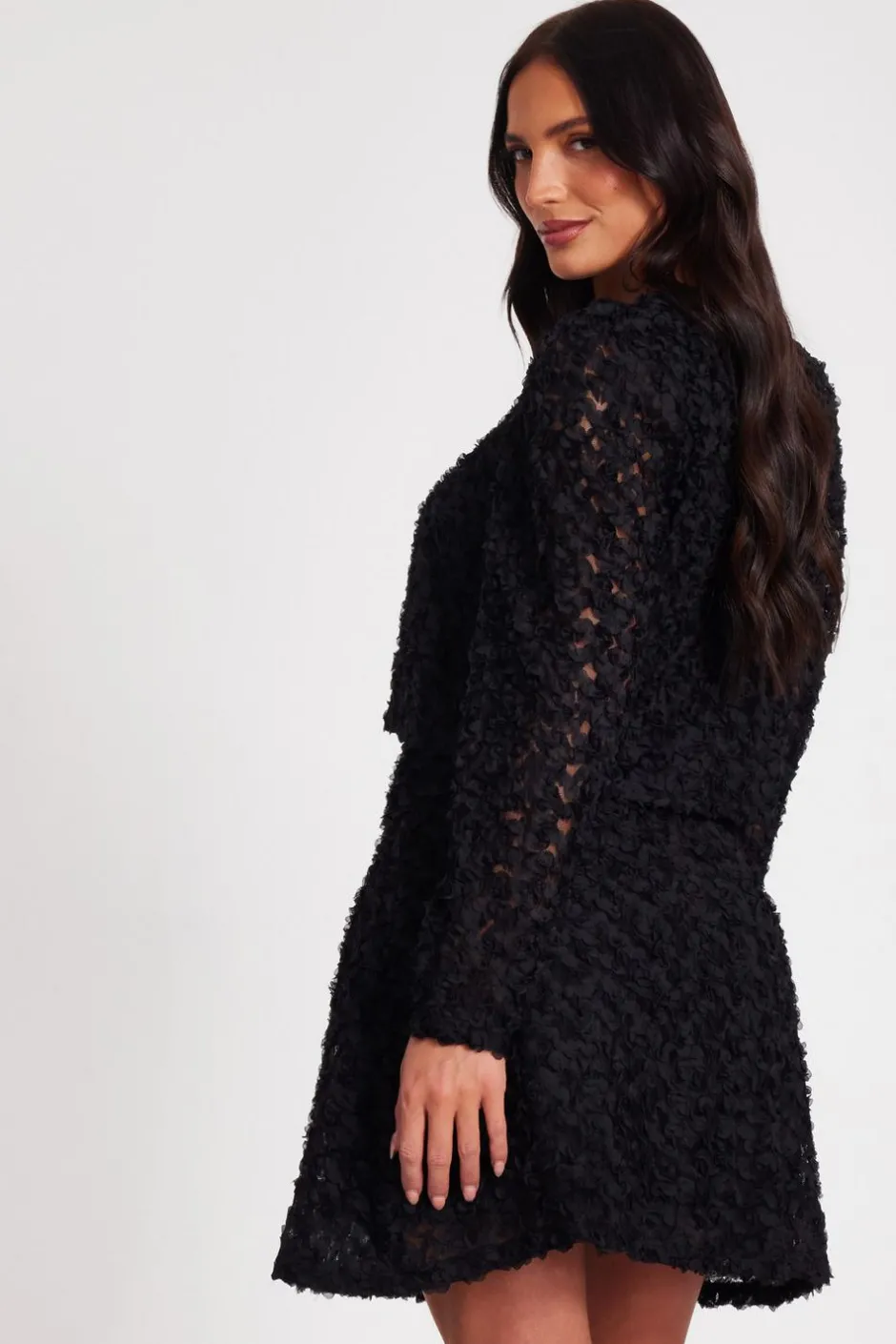 Quiz Chiffon Floral Cropped Jacket Black Online
