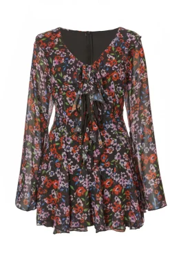 Quiz Black Chiffon Floral Skater Dress Discount