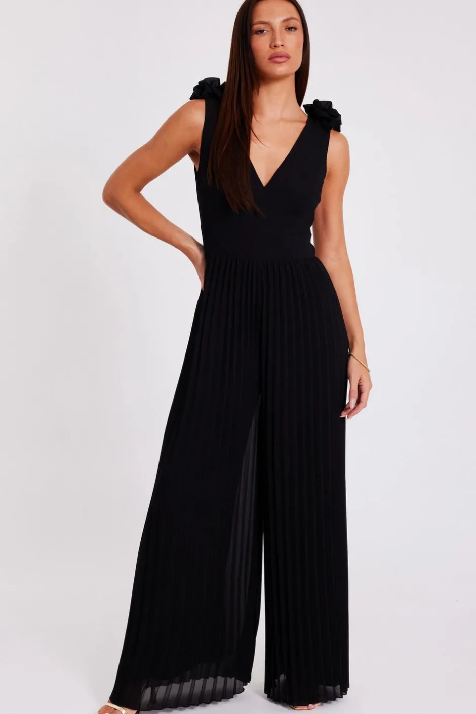 Quiz Black Chiffon Pleated Jumpsuit