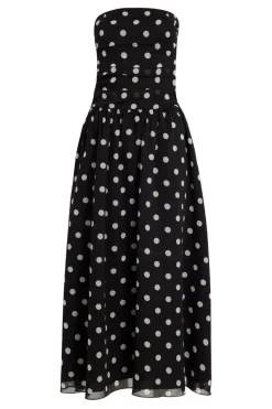 Quiz Chiffon Polka Dot Midi Dress Black New