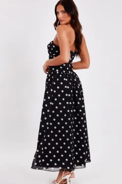 Quiz Chiffon Polka Dot Midi Dress Black New