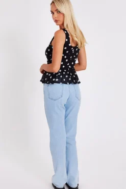Quiz Black Chiffon Polka Dot Top Clearance