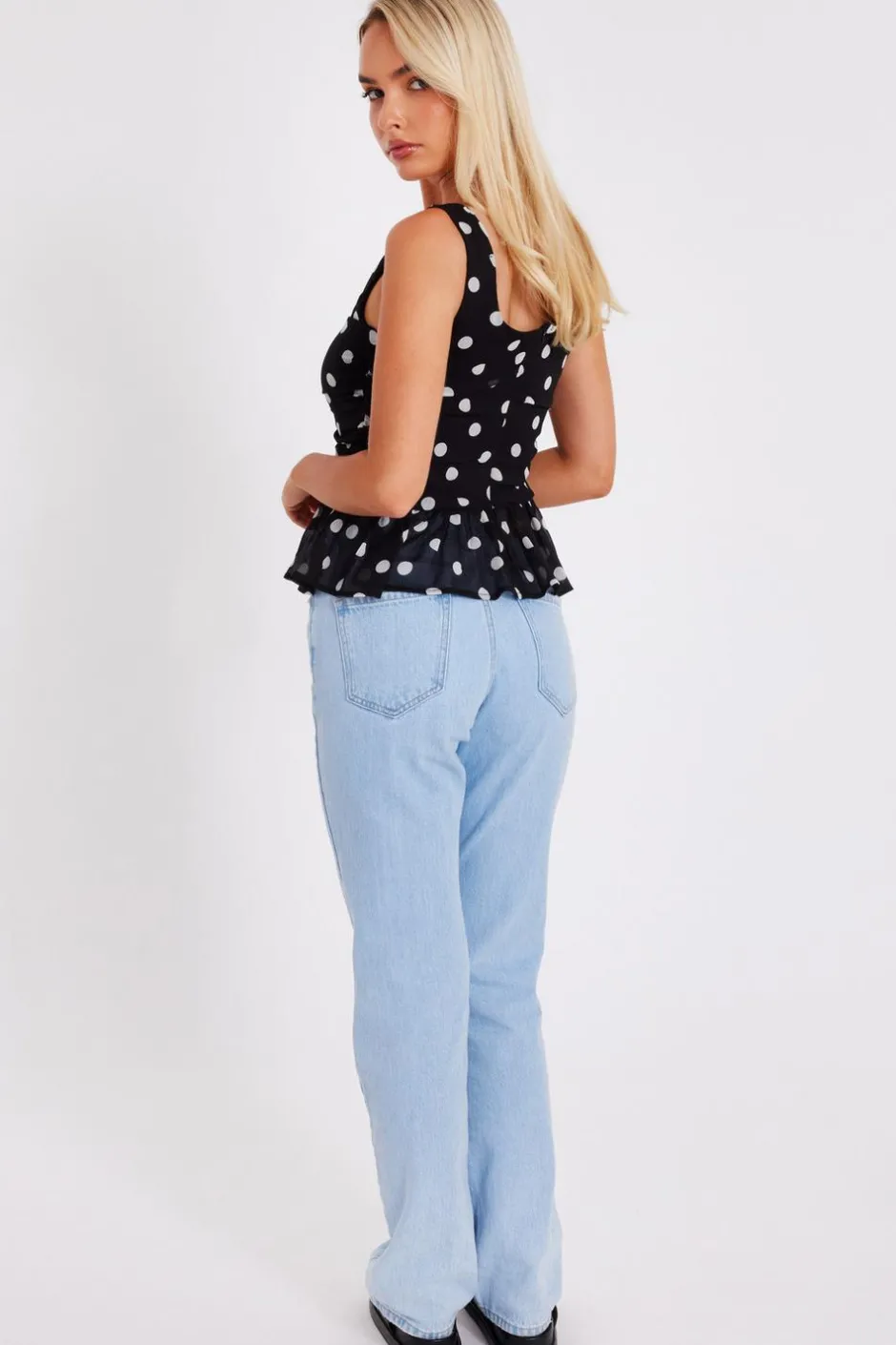 Quiz Black Chiffon Polka Dot Top Clearance