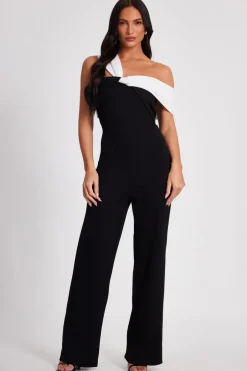 Quiz Black Contrast Bardot Jumpsuit Outlet