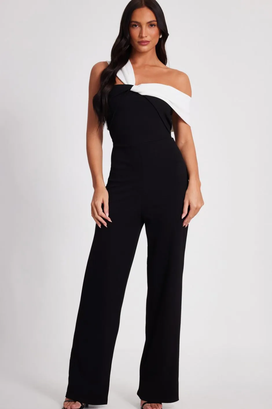 Quiz Black Contrast Bardot Jumpsuit Outlet