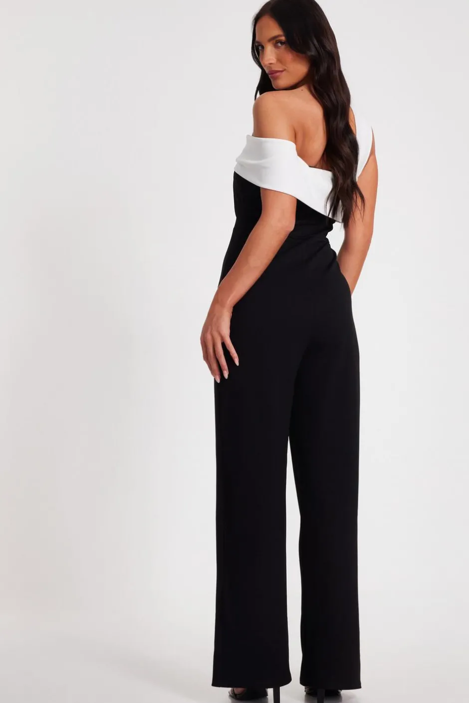 Quiz Black Contrast Bardot Jumpsuit Outlet
