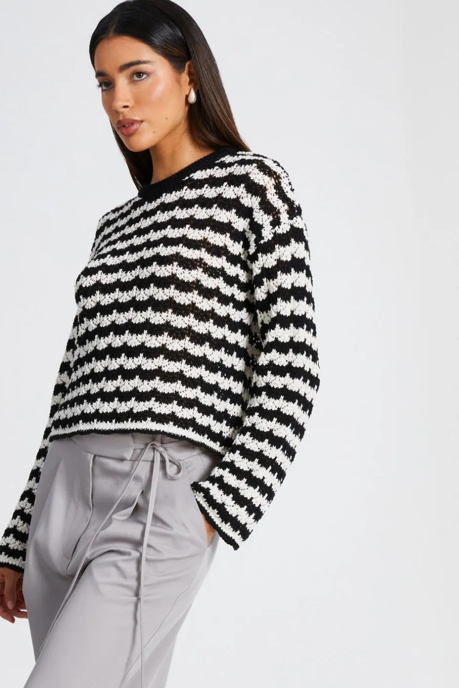Quiz Black Contrast Knit Jumper Hot