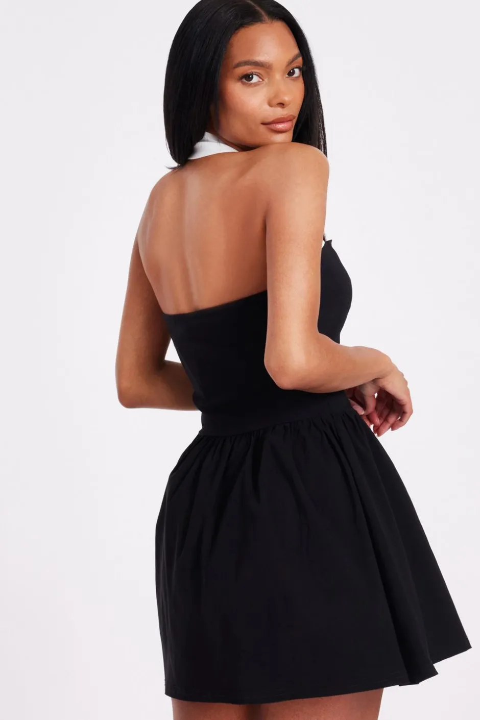 Quiz Black Contrast Skater Dress