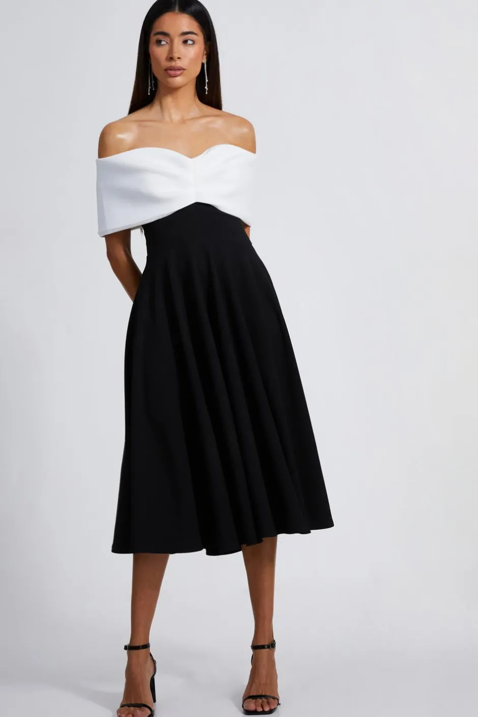 Quiz Black Contrast Skater Midi Dress Online