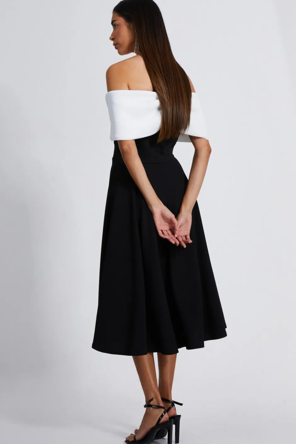 Quiz Black Contrast Skater Midi Dress Online