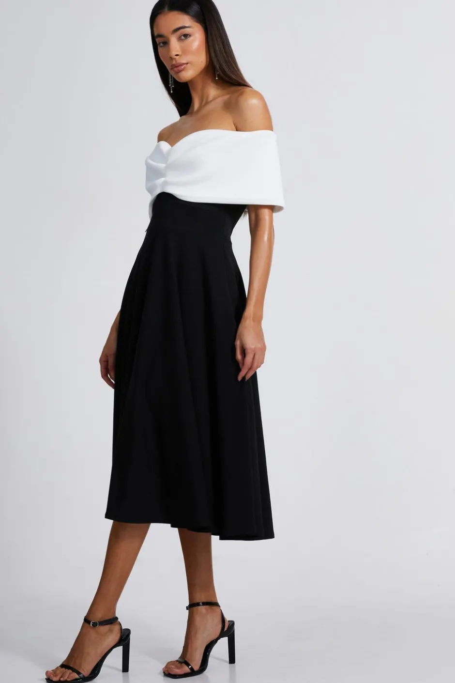 Quiz Black Contrast Skater Midi Dress Online