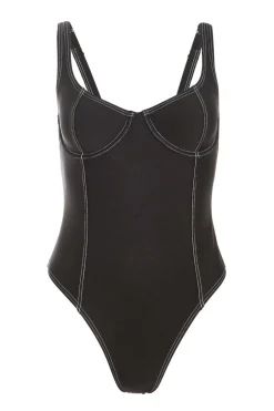 Quiz Black Contrast Stitch Swimsuit Outlet