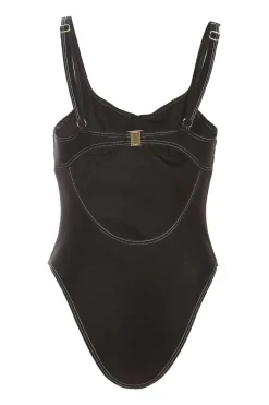 Quiz Black Contrast Stitch Swimsuit Outlet