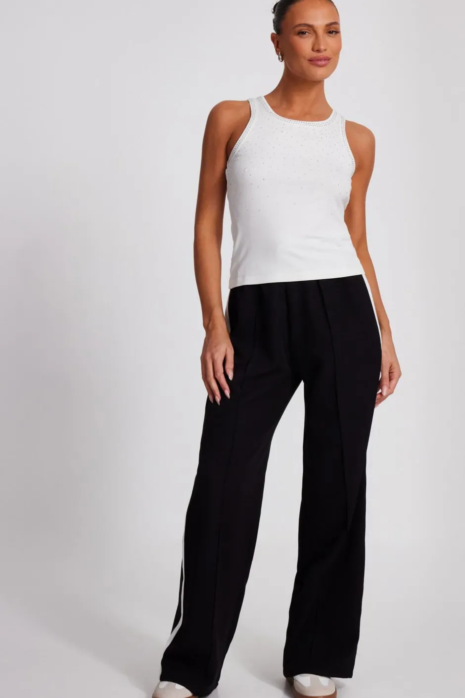 Quiz Black Contrast Striped Trousers Hot