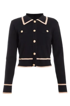 Quiz Black Contrast Trim Knit Cardigan Online