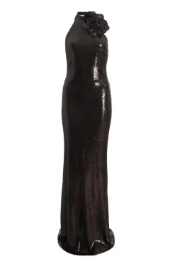 Quiz Black Corsage High Neck Sequin Maxi Dress Discount