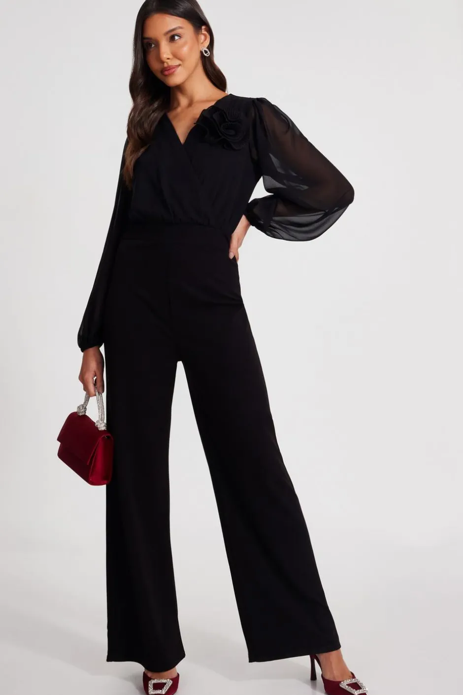 Quiz Black Corsage Wide Leg Jumpsuit Discount