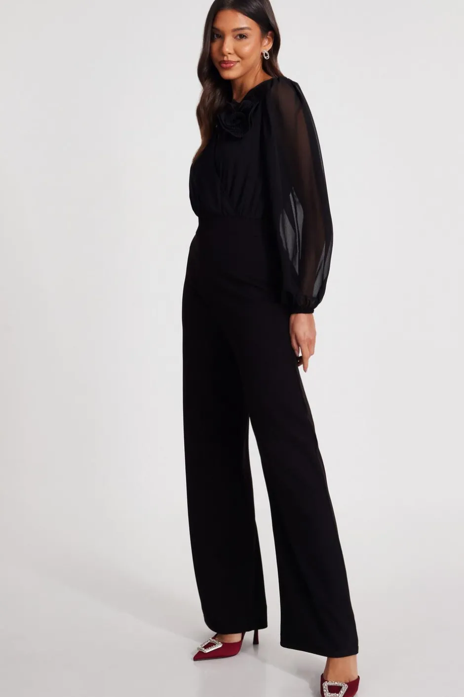 Quiz Black Corsage Wide Leg Jumpsuit Discount