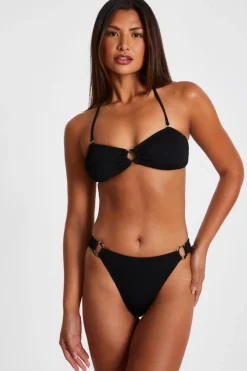 Quiz Crinkle Ring Bikini Bottoms Black Clearance