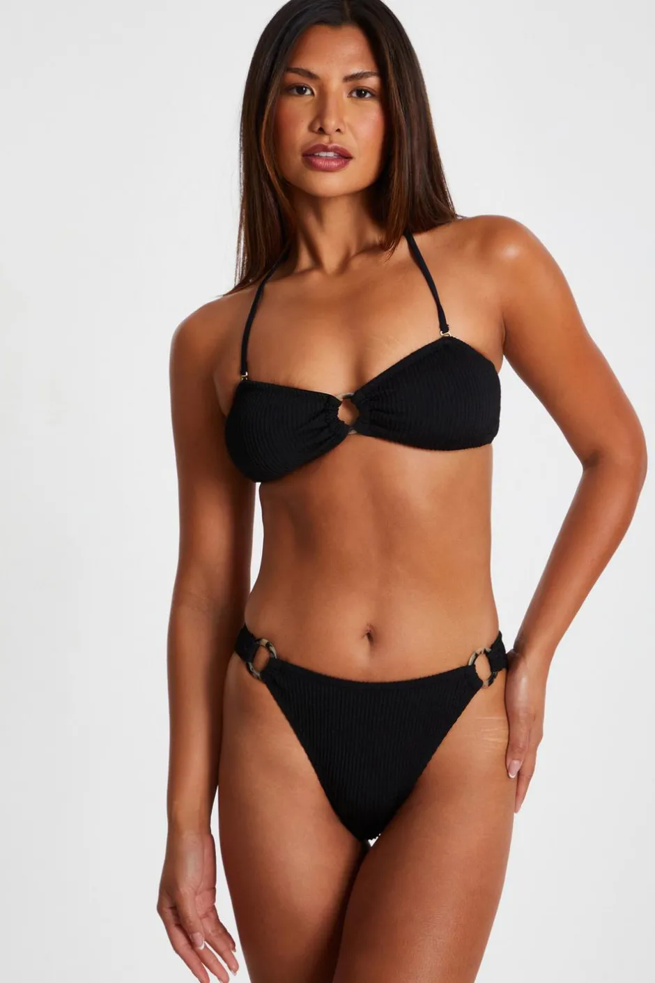 Quiz Crinkle Ring Bikini Bottoms Black Clearance