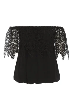 Quiz Crochet Bardot Top Black Clearance