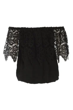 Quiz Crochet Bardot Top Black Clearance