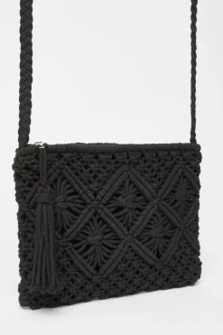 Quiz Crochet Cross Body Bag Black