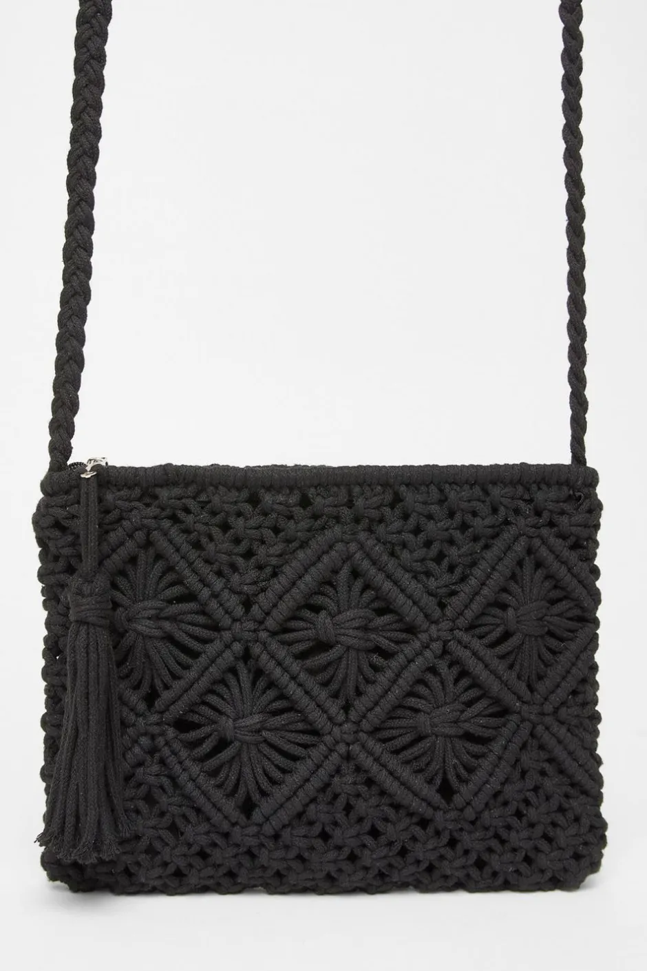 Quiz Crochet Cross Body Bag Black