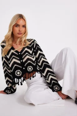 Quiz Black Crochet Knitted Top