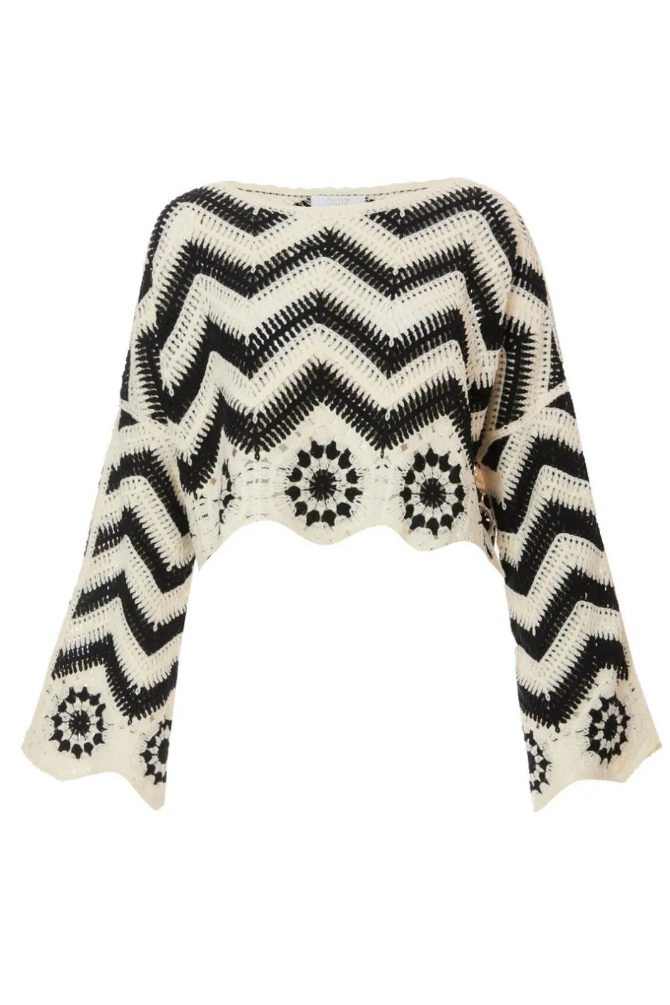 Quiz Crochet Scalloped Top Black