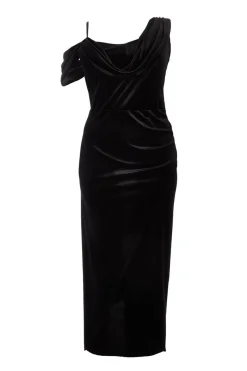 Quiz Curve Velvet Wrap Maxi Dress Black Hot