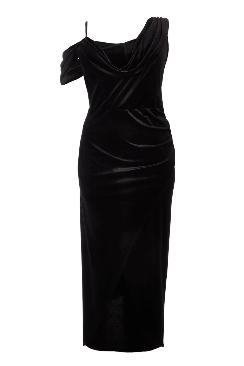 Quiz Curve Velvet Wrap Maxi Dress Black Hot