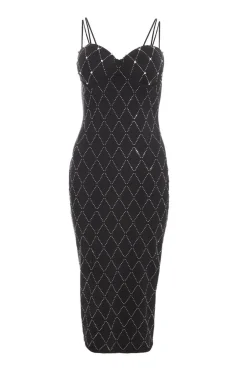 Quiz Diamante Bodycon Midi Dress Black Sale