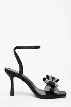 Quiz Diamante Bow Heels Black Outlet