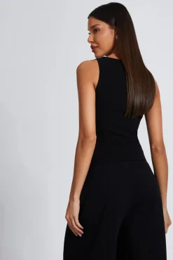 Quiz Black Diamante Bow Top Clearance