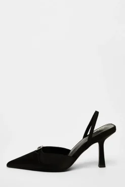 Quiz Diamante Buckle Court Heels Black New