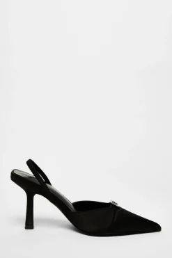 Quiz Diamante Buckle Court Heels Black New