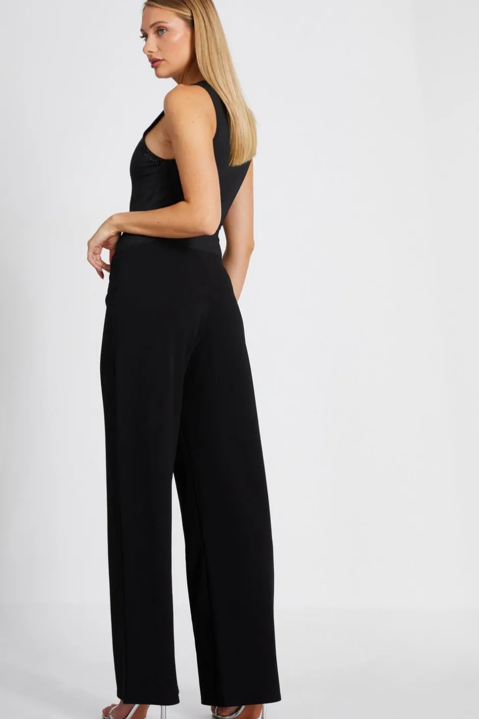 Quiz Black Diamante Button Palazzo Trousers New