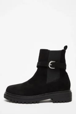 Quiz Black Diamante Chunky Buckle Boots Clearance