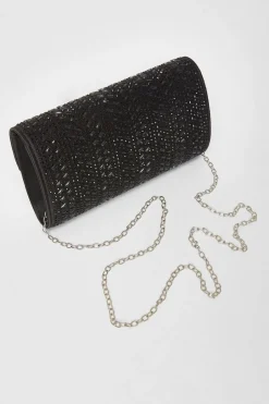 Quiz Diamante Clutch Bag Black New