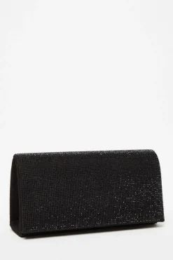 Quiz Black Diamante Embellished Clutch Bag Outlet